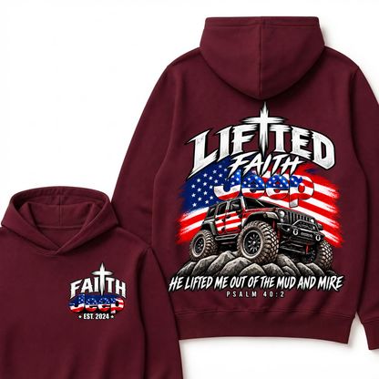 Custom Year Lifted Faith Jeep He Lifted Me Out Of The Mud And Mire Psalm 40:2 Hoodie