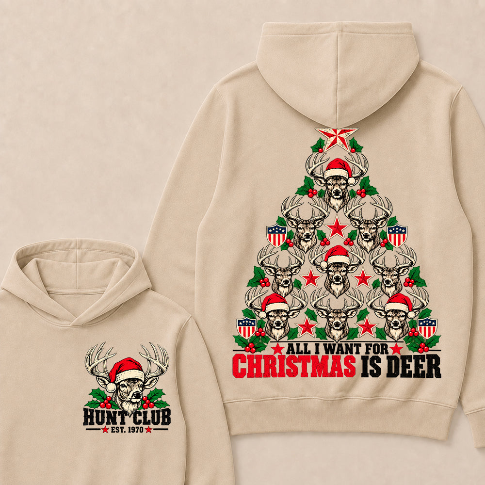 All I Want for Christmas Is Deer – Custom EST. Year Hunt Club Deer Christmas Tree Hoodie