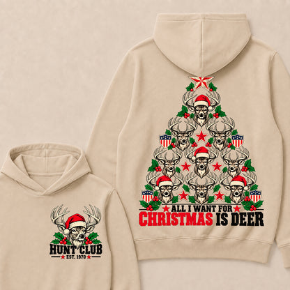 All I Want for Christmas Is Deer – Custom EST. Year Hunt Club Deer Christmas Tree Hoodie