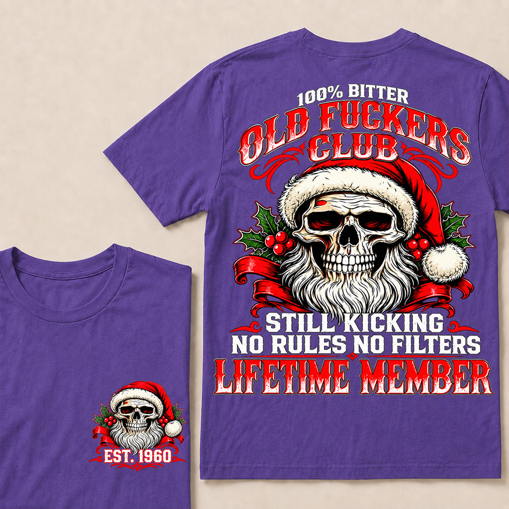 100% Bitter Old Fuckers Club Lifetime Member – Custom EST.Year Christmas Santa Skull T-Shirt