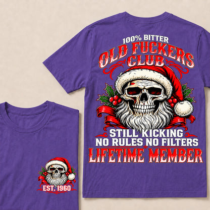 100% Bitter Old Fuckers Club Lifetime Member – Custom EST.Year Christmas Santa Skull T-Shirt