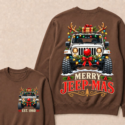 Merry Jeep-Mas – Custom EST.Year Christmas Off-Road Vehicle & Reindeer Antlers Sweatshirt