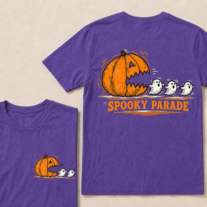 Spooky Parade – Vintage Halloween Pumpkin & Ghosts Graphic T-Shirt