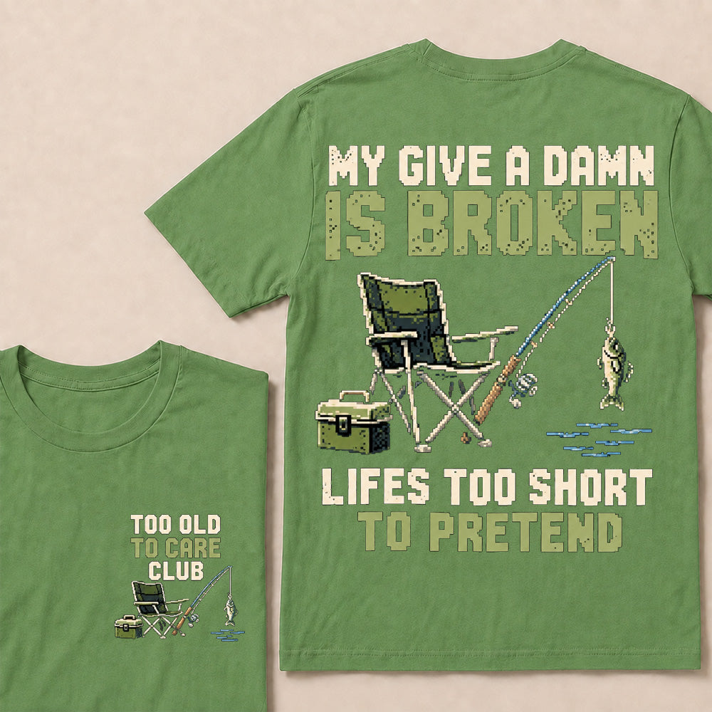 Retro Pixel Fishing T-Shirt | "My Give A Damn Is Broken" Funny Angler Graphic Tee