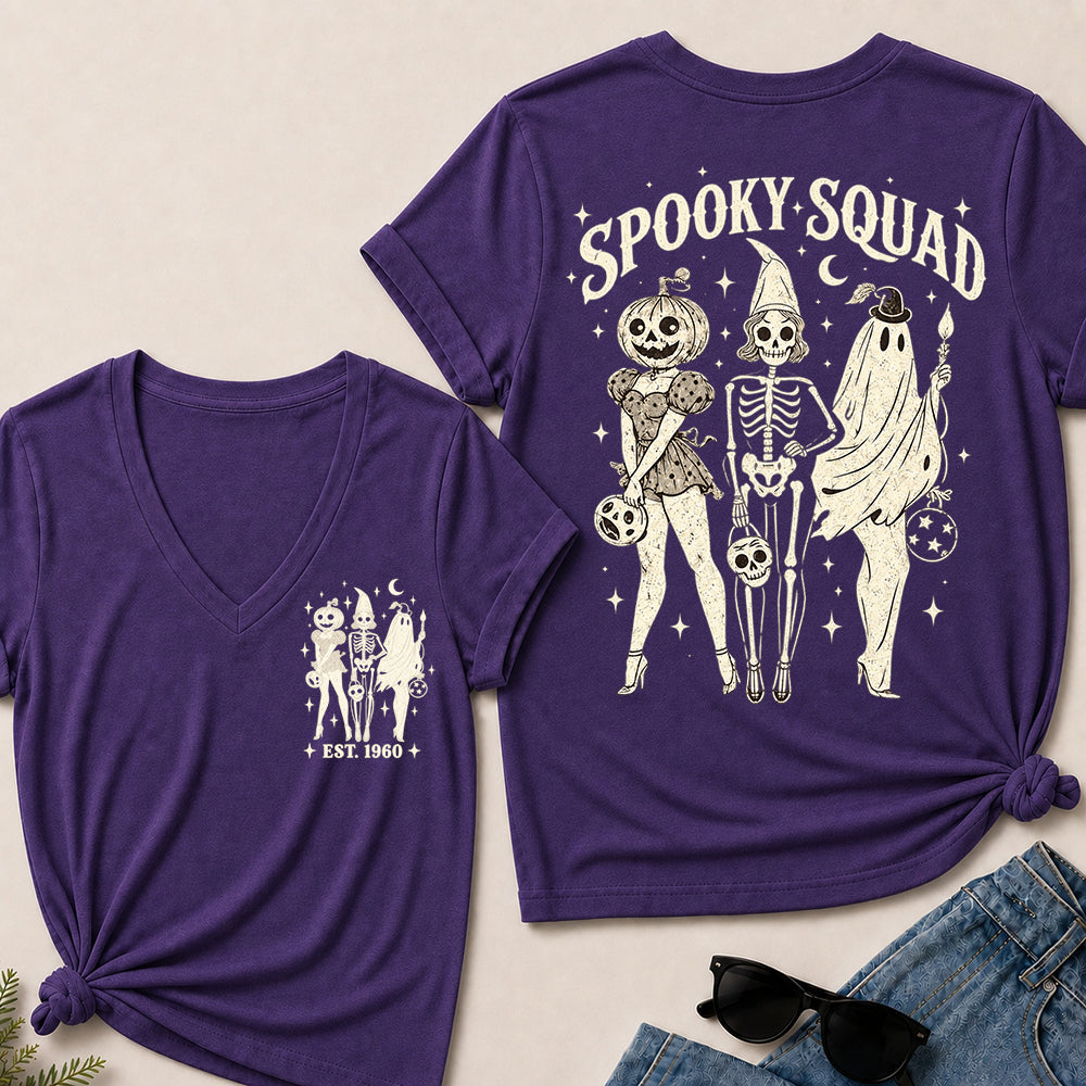 Spooky Squad – Custom EST.Year Vintage Halloween Trio Women’s V-Neck T-Shirt
