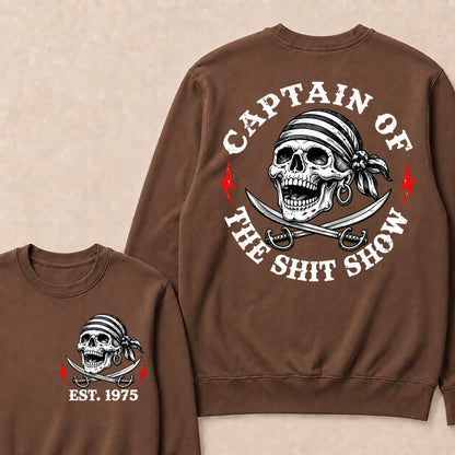 Captain of the Shit Show – Custom EST.Year Pirate Skull & Crossed Swords Graphic Sweatshirt