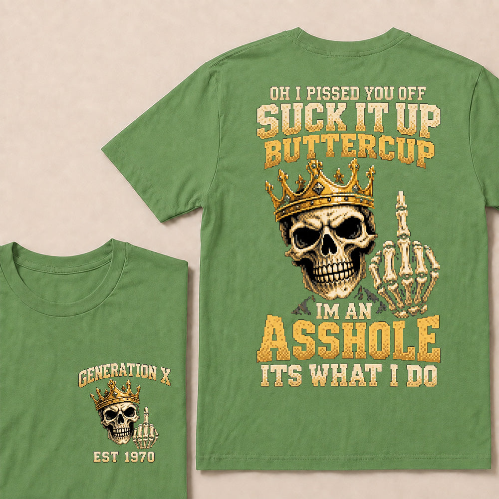 Retro Pixel Gold Crown Skull T-Shirt | "Suck It Up Buttercup" Sarcastic Gen X Tee