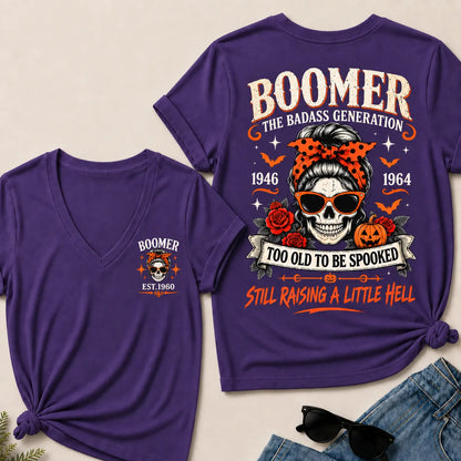 Personalized Boomer Too Old To Be Spooked Halloween V-Neck T-Shirt