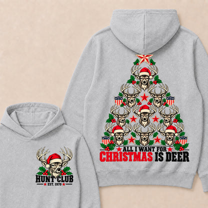 All I Want for Christmas Is Deer – Custom EST. Year Hunt Club Deer Christmas Tree Hoodie