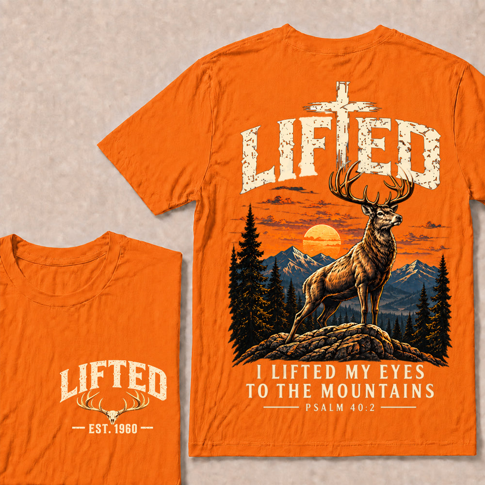 Custom EST.Year Lifted I Lifted My Eyes To The Mountains – Christian Deer & Mountain Graphic Tee