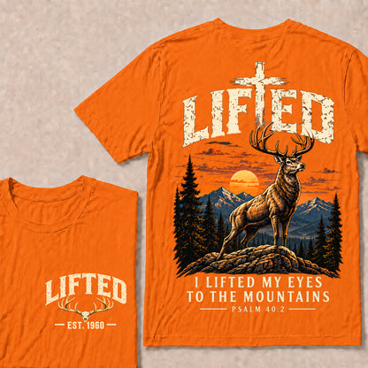 Custom EST.Year Lifted I Lifted My Eyes To The Mountains – Christian Deer & Mountain Graphic Tee