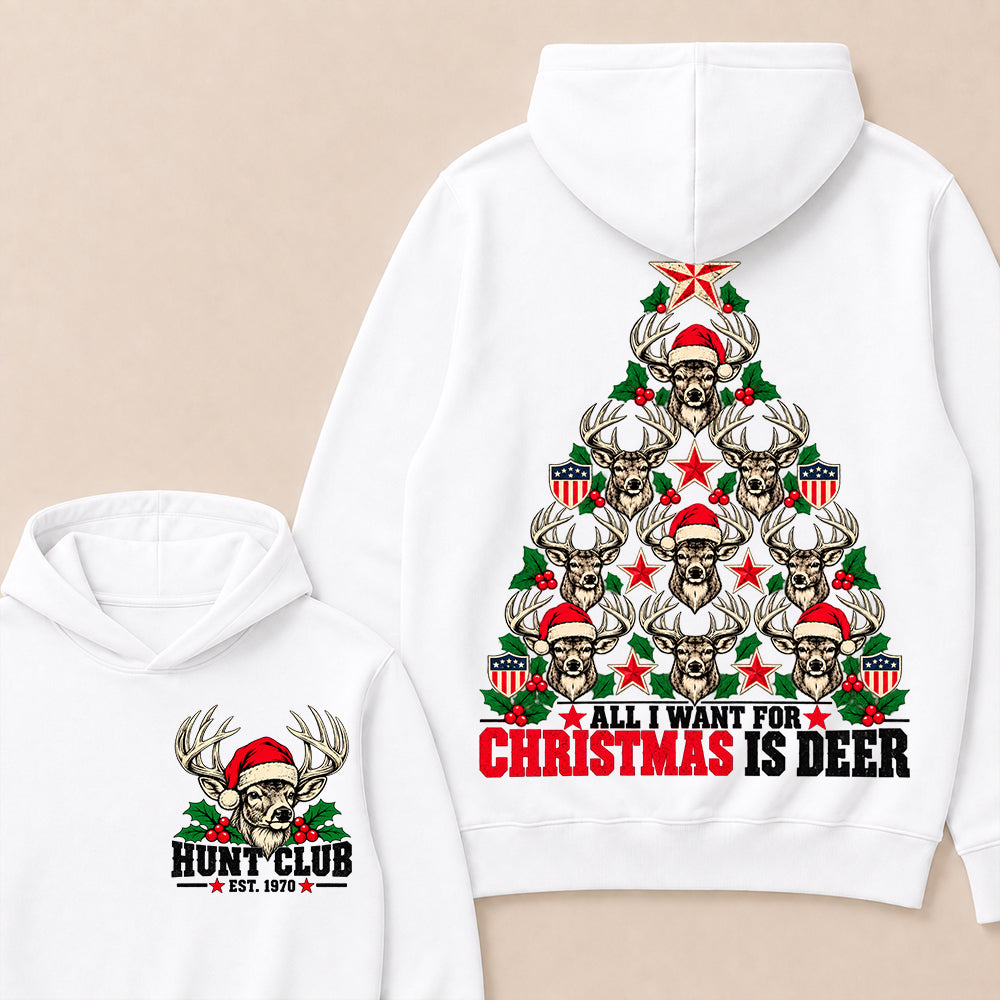 All I Want for Christmas Is Deer – Custom EST. Year Hunt Club Deer Christmas Tree Hoodie