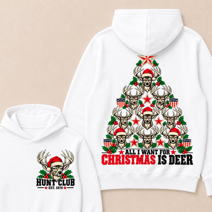 All I Want for Christmas Is Deer – Custom EST. Year Hunt Club Deer Christmas Tree Hoodie