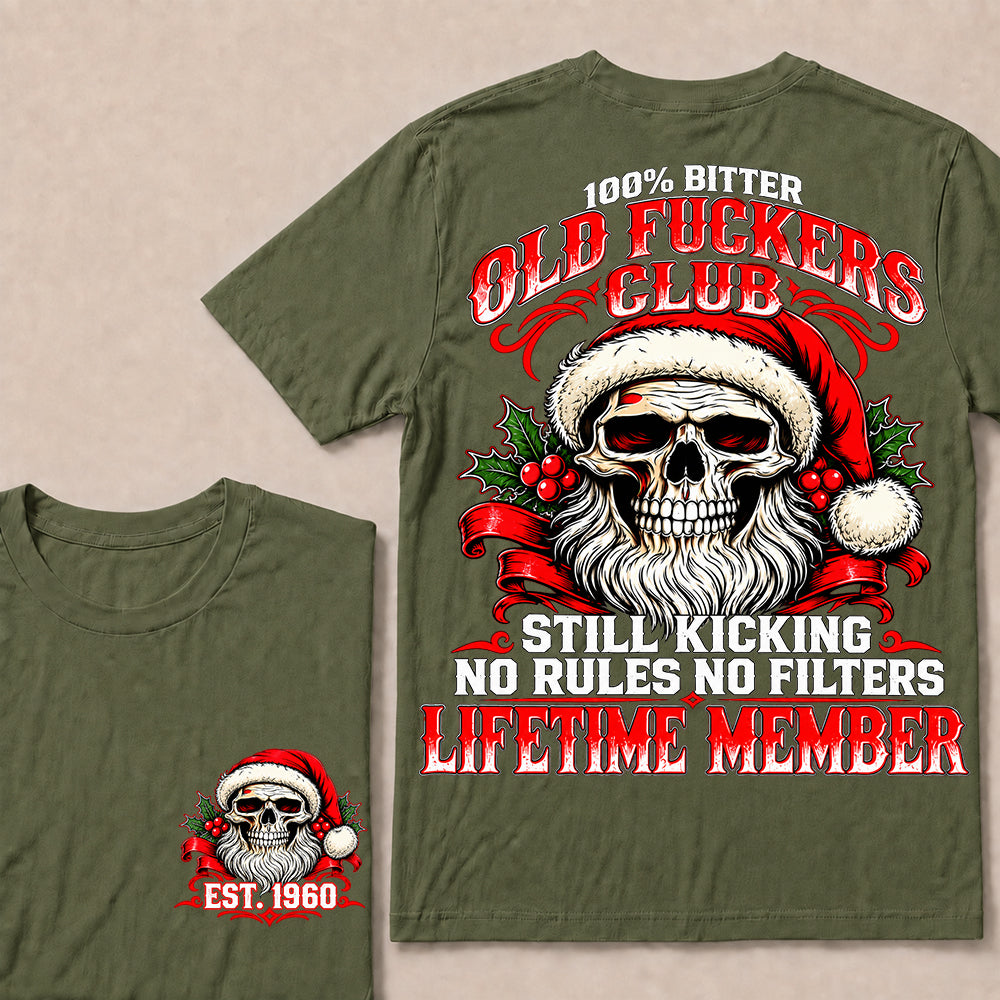 100% Bitter Old Fuckers Club Lifetime Member – Custom EST.Year Christmas Santa Skull T-Shirt