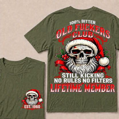 100% Bitter Old Fuckers Club Lifetime Member – Custom EST.Year Christmas Santa Skull T-Shirt