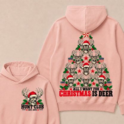 All I Want for Christmas Is Deer – Custom EST. Year Hunt Club Deer Christmas Tree Hoodie