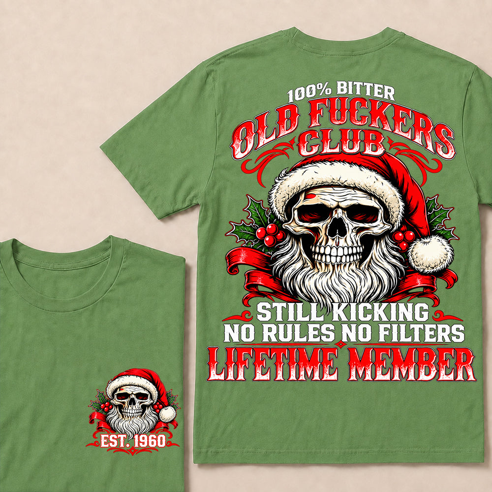 100% Bitter Old Fuckers Club Lifetime Member – Custom EST.Year Christmas Santa Skull T-Shirt