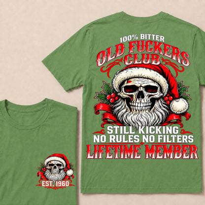 100% Bitter Old Fuckers Club Lifetime Member – Custom EST.Year Christmas Santa Skull T-Shirt