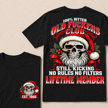 100% Bitter Old Fuckers Club Lifetime Member – Custom EST.Year Christmas Santa Skull T-Shirt