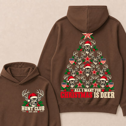 All I Want for Christmas Is Deer – Custom EST. Year Hunt Club Deer Christmas Tree Hoodie