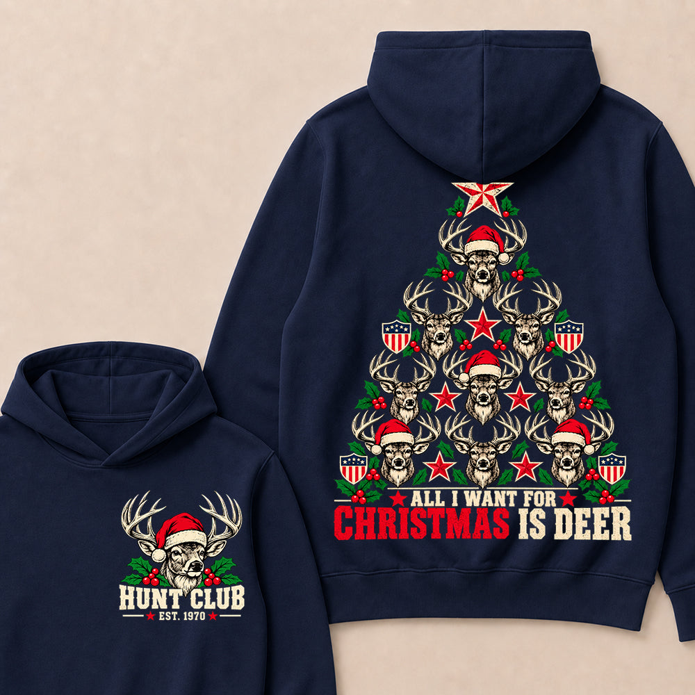 All I Want for Christmas Is Deer – Custom EST. Year Hunt Club Deer Christmas Tree Hoodie