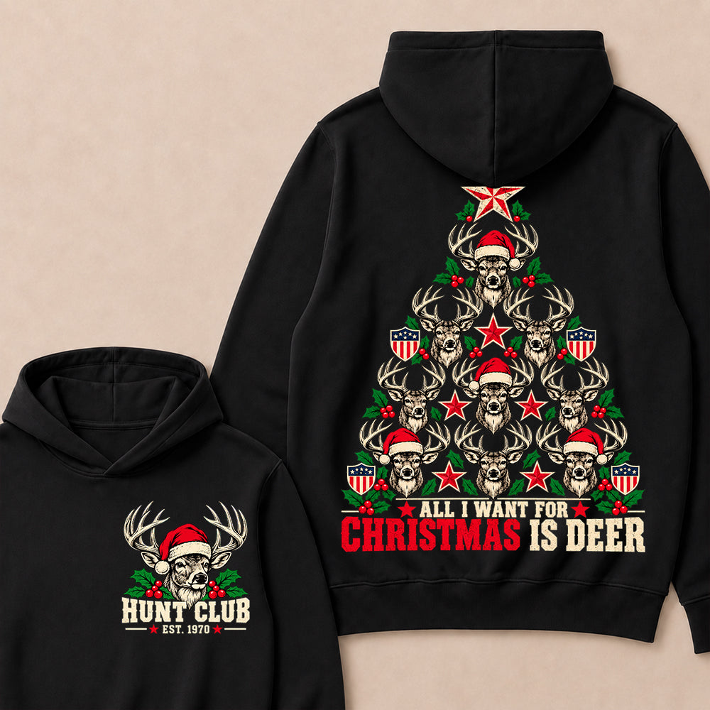 All I Want for Christmas Is Deer – Custom EST. Year Hunt Club Deer Christmas Tree Hoodie