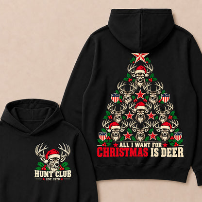 All I Want for Christmas Is Deer – Custom EST. Year Hunt Club Deer Christmas Tree Hoodie