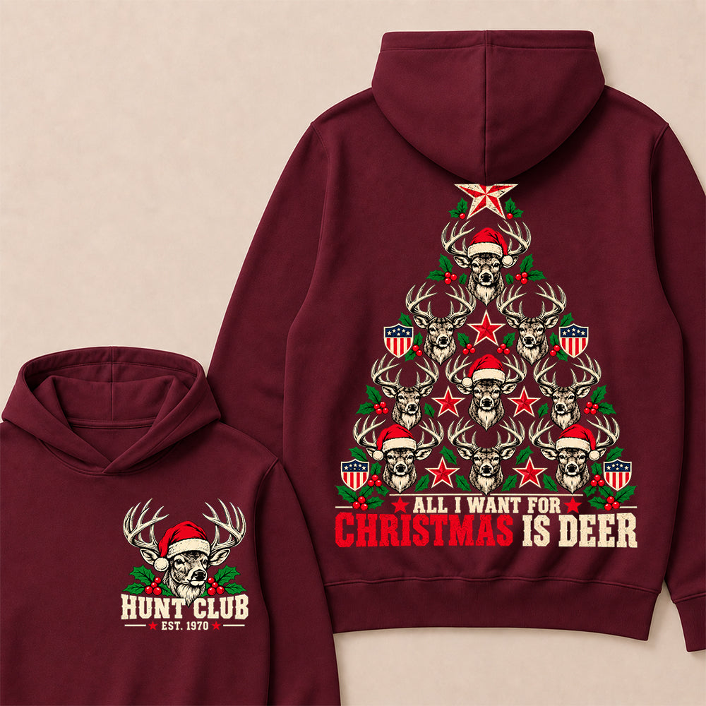All I Want for Christmas Is Deer – Custom EST. Year Hunt Club Deer Christmas Tree Hoodie