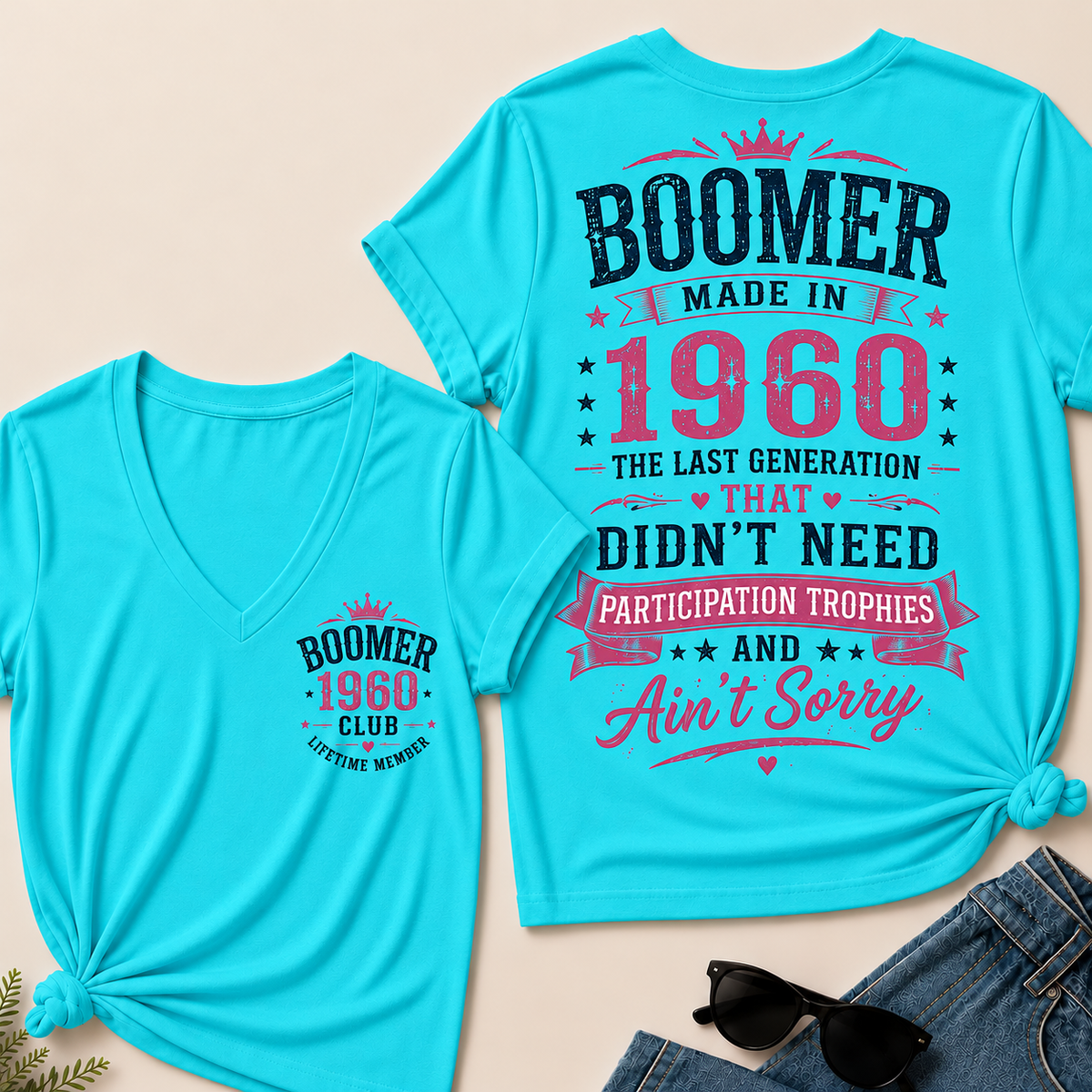 Custom Boomer Year "Boomer – Made in 1960" V-Neck Tee