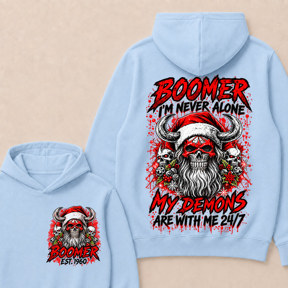 Boomer I’m Never Alone My Demons Are With Me 24/7 – Custom EST.Year Christmas Skull Graphic Hoodie