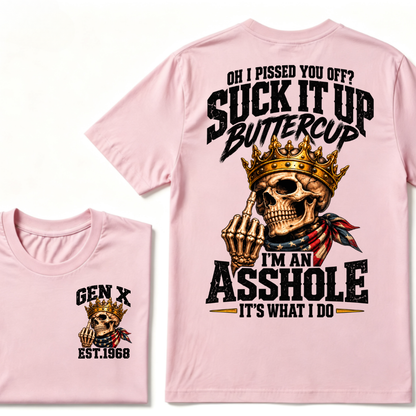 Gen X EST.Year Crown Skull American Bandage Retro Sarcastic Quote Graphic T-Shirt