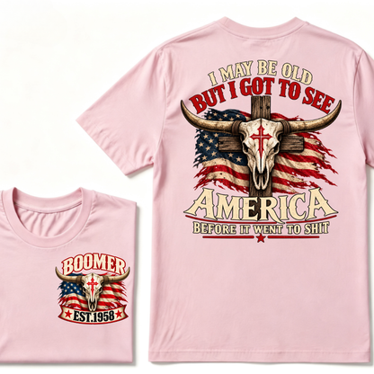 Boomer EST.Year I May Be Old But I Got To See America Vintage Western Patriotic Tee