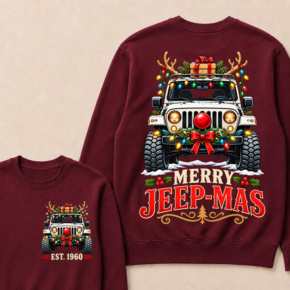 Merry Jeep-Mas – Custom EST.Year Christmas Off-Road Vehicle & Reindeer Antlers Sweatshirt