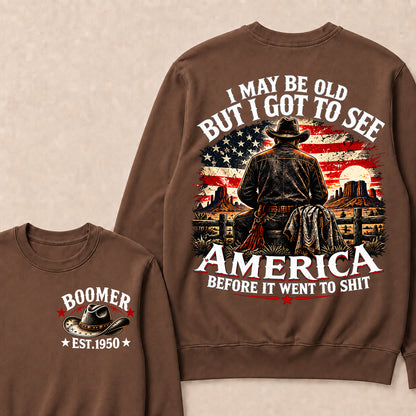 Boomer Custom Year Crewneck, Vintage Western Cowboy Graphic Tee, "I May Be Old But I Got To See America" Back Print
