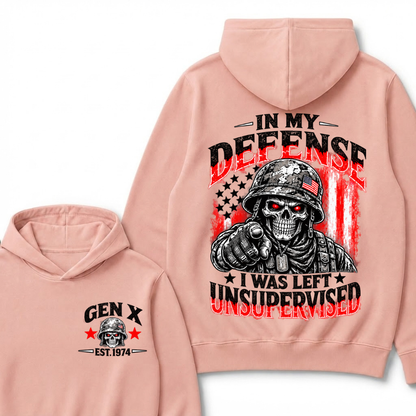 In My Defense I Was Left Unsupervised Est. Year Veteran Skull Graphic Hoodie