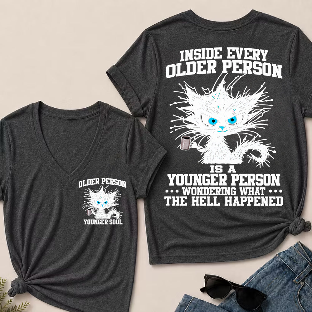 Inside Every Older Person – Funny Black Cat Women's V-Neck T-Shirt