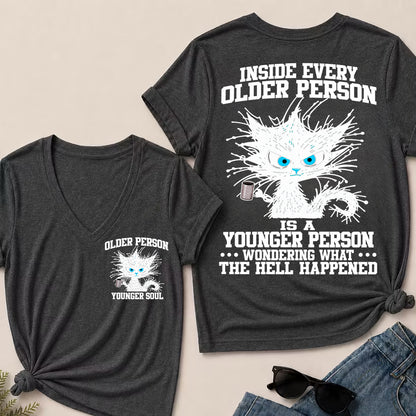Inside Every Older Person – Funny Black Cat Women's V-Neck T-Shirt