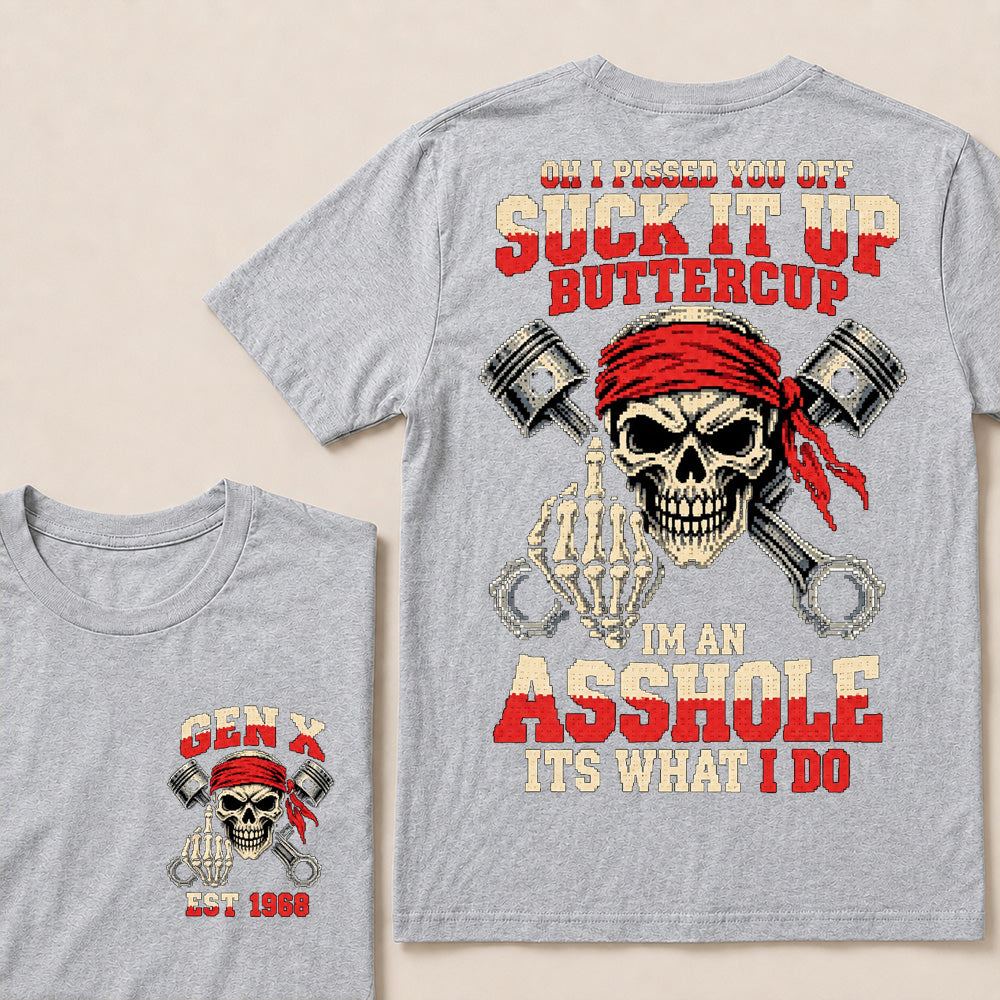 Funny "I'm An Asshole" Skeleton Middle Finger T-Shirt | 8-Bit Pixel Mechanic Graphic Tee