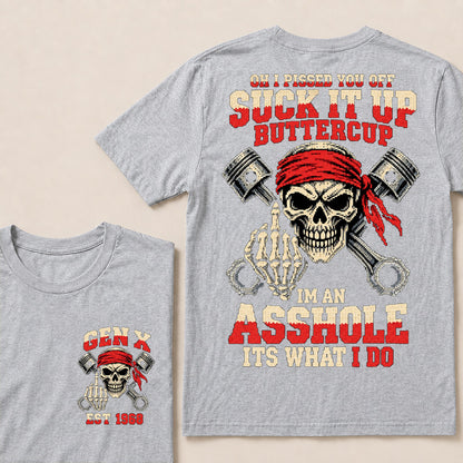 Funny "I'm An Asshole" Skeleton Middle Finger T-Shirt | 8-Bit Pixel Mechanic Graphic Tee