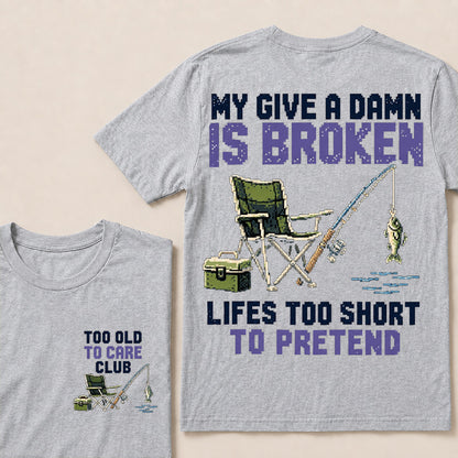 Retro Pixel Fishing T-Shirt | "My Give A Damn Is Broken" Funny Angler Graphic Tee
