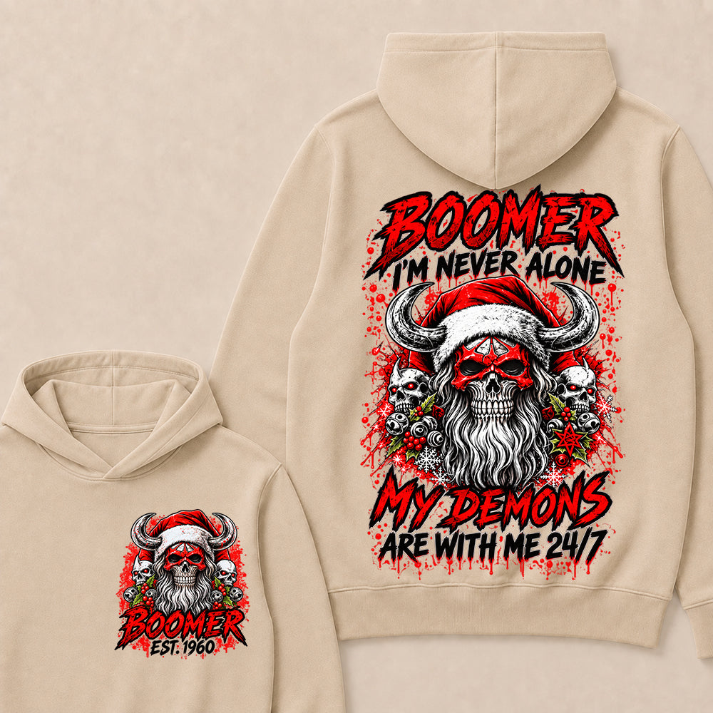 Boomer I’m Never Alone My Demons Are With Me 24/7 – Custom EST.Year Christmas Skull Graphic Hoodie