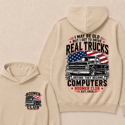 Custom "Boomer Club" Hoodie, Funny Old Man Truck Lover Gift, Personalized Year Hooded Sweatshirt, Real Trucks Before Computers Pullover