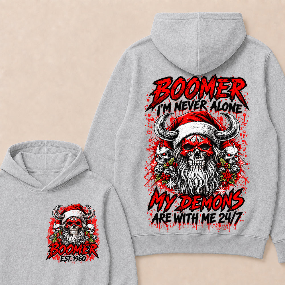 Boomer I’m Never Alone My Demons Are With Me 24/7 – Custom EST.Year Christmas Skull Graphic Hoodie