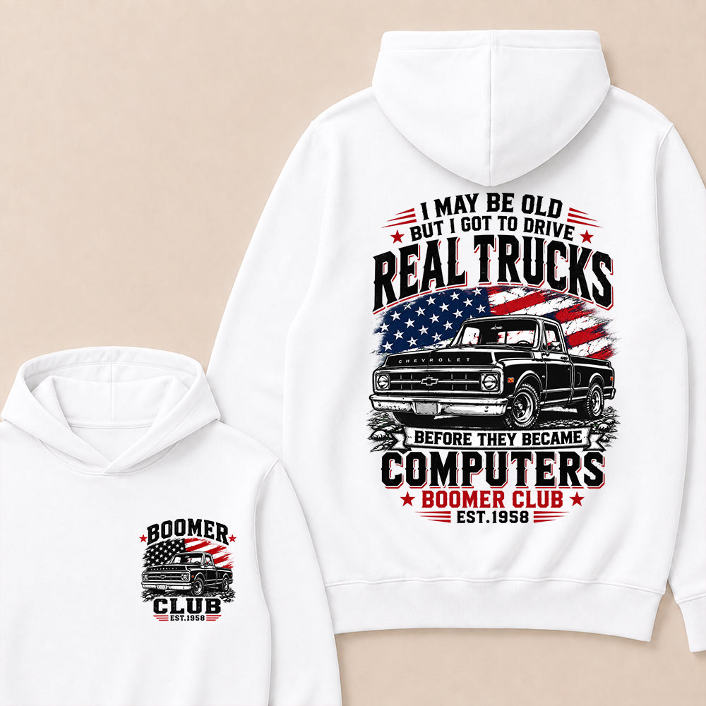 Custom "Boomer Club" Hoodie, Funny Old Man Truck Lover Gift, Personalized Year Hooded Sweatshirt, Real Trucks Before Computers Pullover