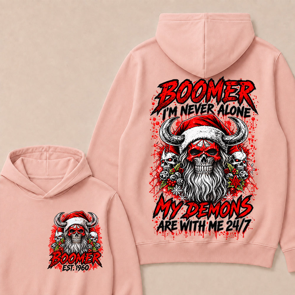 Boomer I’m Never Alone My Demons Are With Me 24/7 – Custom EST.Year Christmas Skull Graphic Hoodie