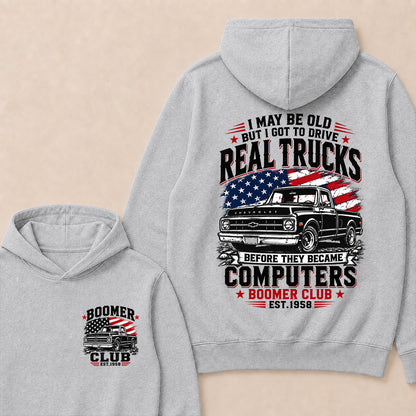 Custom "Boomer Club" Hoodie, Funny Old Man Truck Lover Gift, Personalized Year Hooded Sweatshirt, Real Trucks Before Computers Pullover