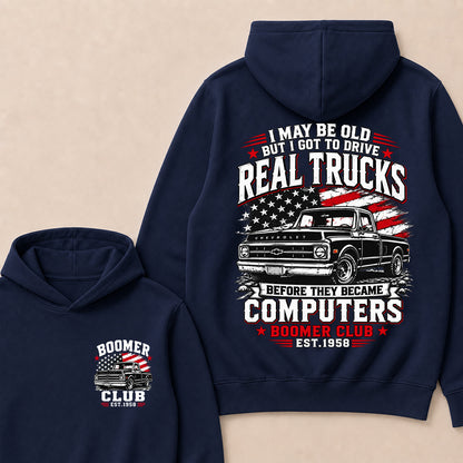 Custom "Boomer Club" Hoodie, Funny Old Man Truck Lover Gift, Personalized Year Hooded Sweatshirt, Real Trucks Before Computers Pullover