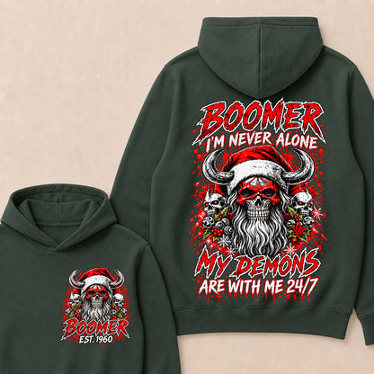Boomer I’m Never Alone My Demons Are With Me 24/7 – Custom EST.Year Christmas Skull Graphic Hoodie