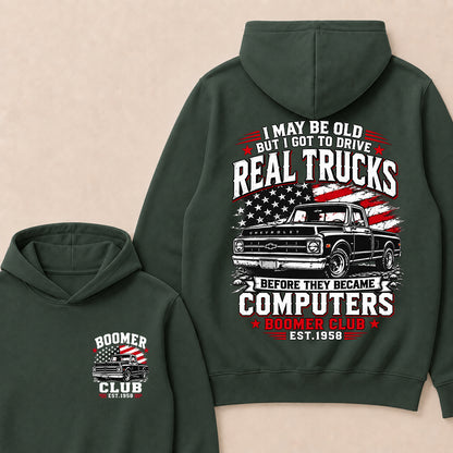 Custom "Boomer Club" Hoodie, Funny Old Man Truck Lover Gift, Personalized Year Hooded Sweatshirt, Real Trucks Before Computers Pullover