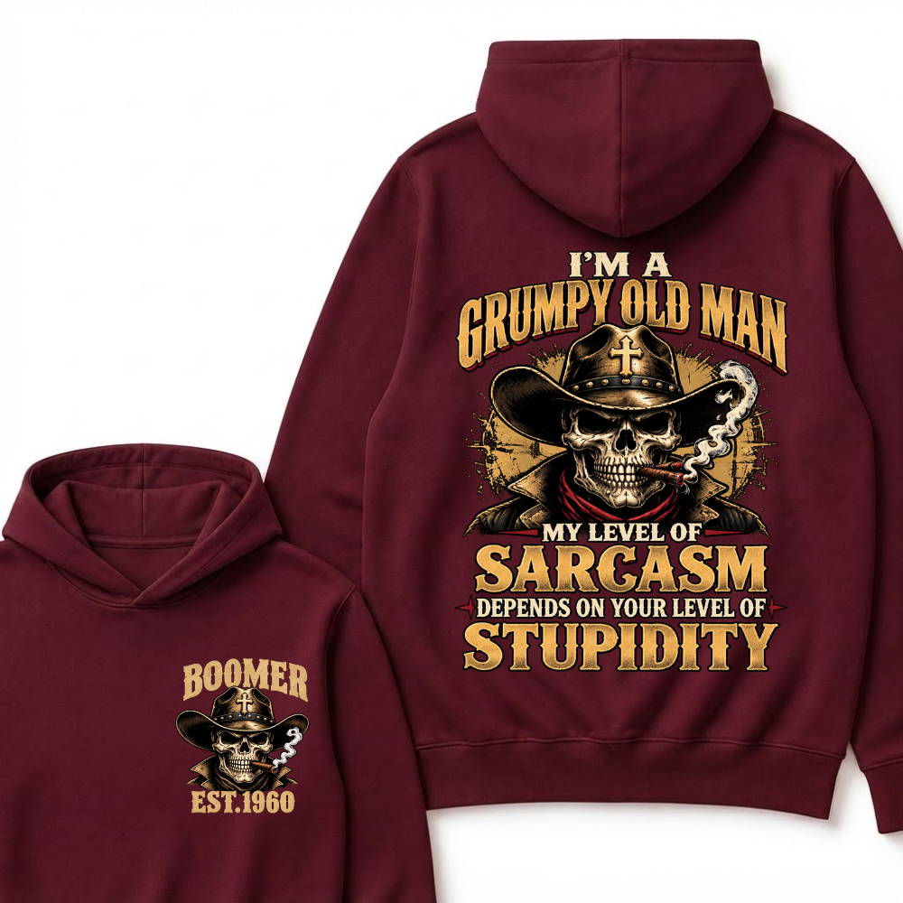 Custom EST.Year I'm A Grumpy Old Man My Level Of Sarcasm Depends On Your Level Of Stupidity Vintage Graphic Hoodie